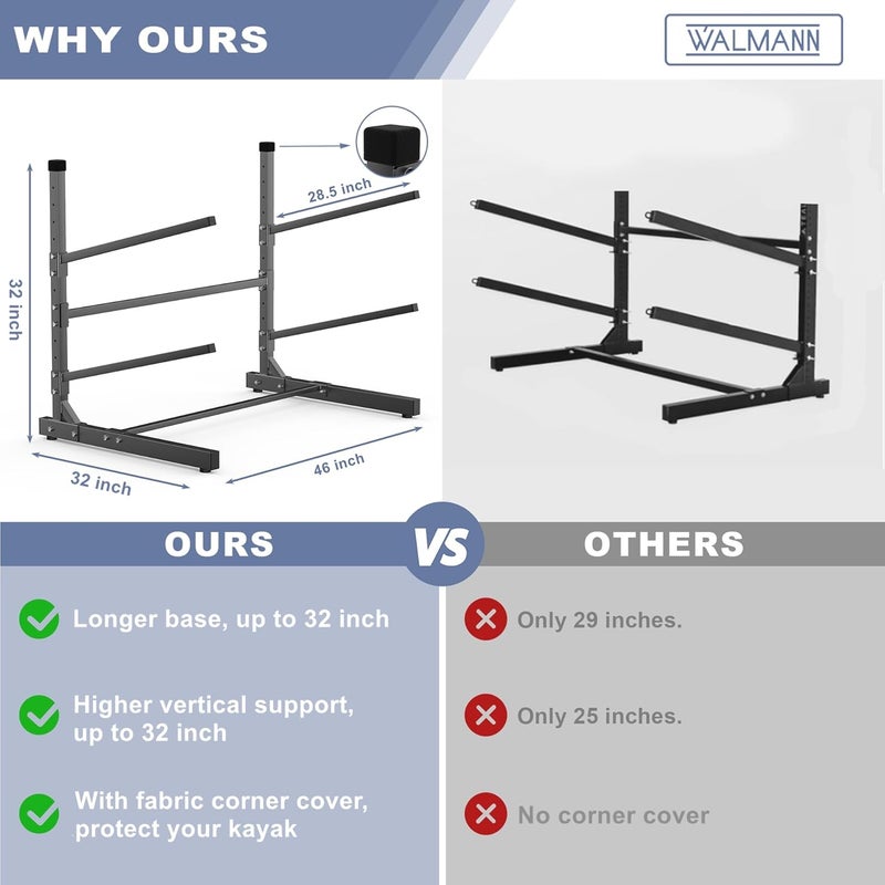 WALMANN Garage Kayak Rack, Heavy-Duty Metal Kayak Storage Rack Adjustable Freestanding Kayak Stand - Image 5